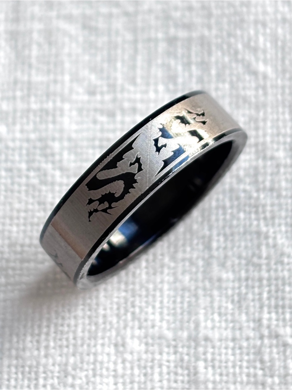 Black Silver Dragon Tribal Pattern Steel Metal Fashion Ring